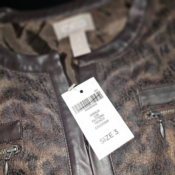 NWT Chico's Womens Brown‎ Animal Leopard Print Faux Leather Trim Jacket 3 XL 16 - Picture 3 of 4